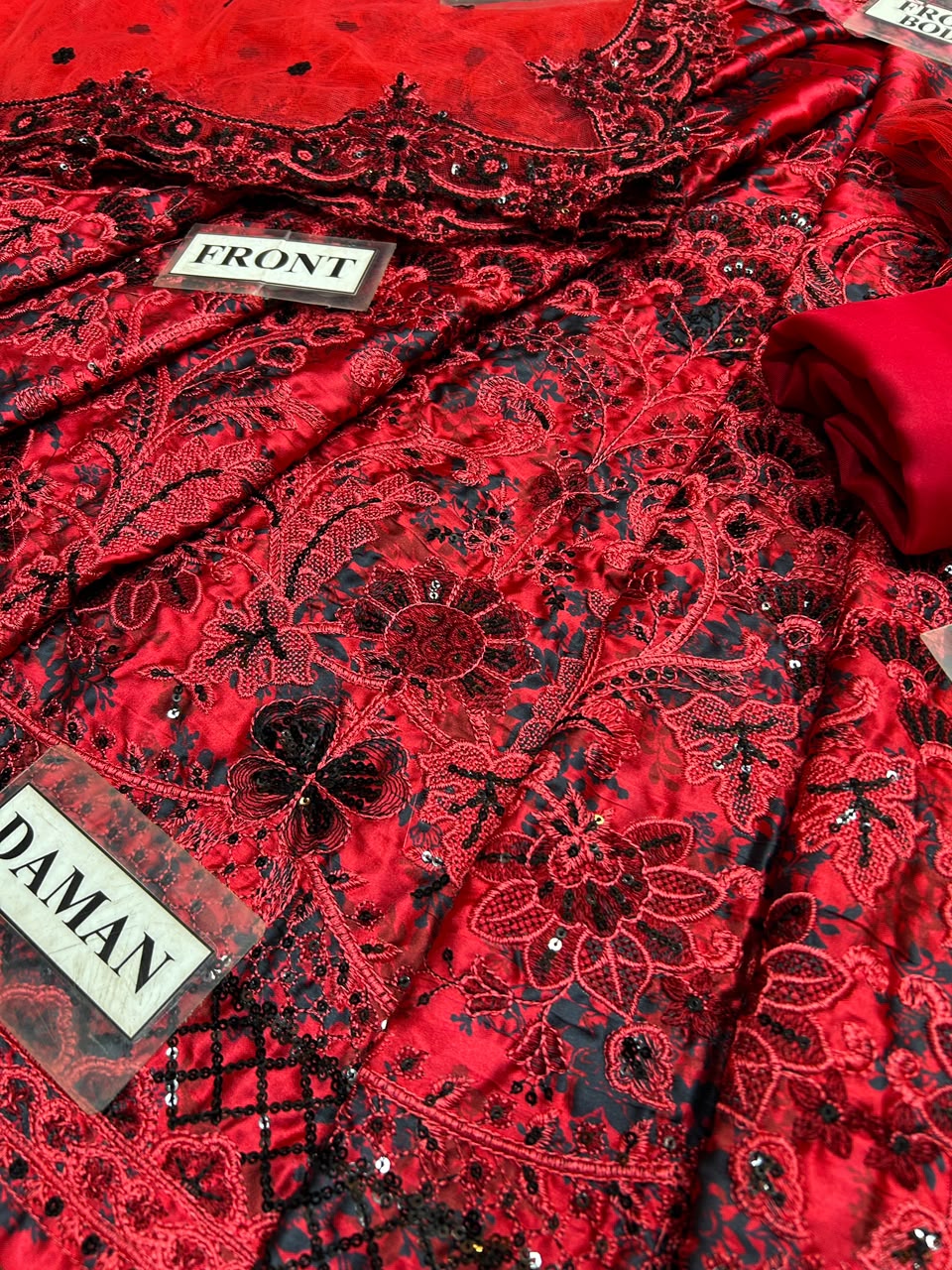 Faiza Saqlain Wz-1 Red Black Luxury Most Demanded Silk Maxi 26