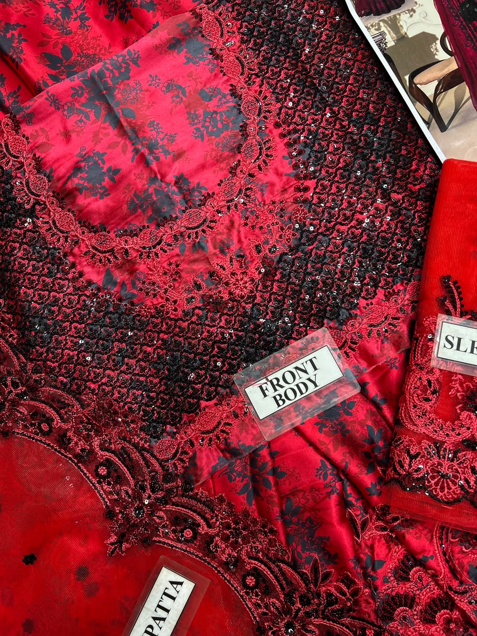Faiza Saqlain Wz-1 Red Black Luxury Most Demanded Silk Maxi 26
