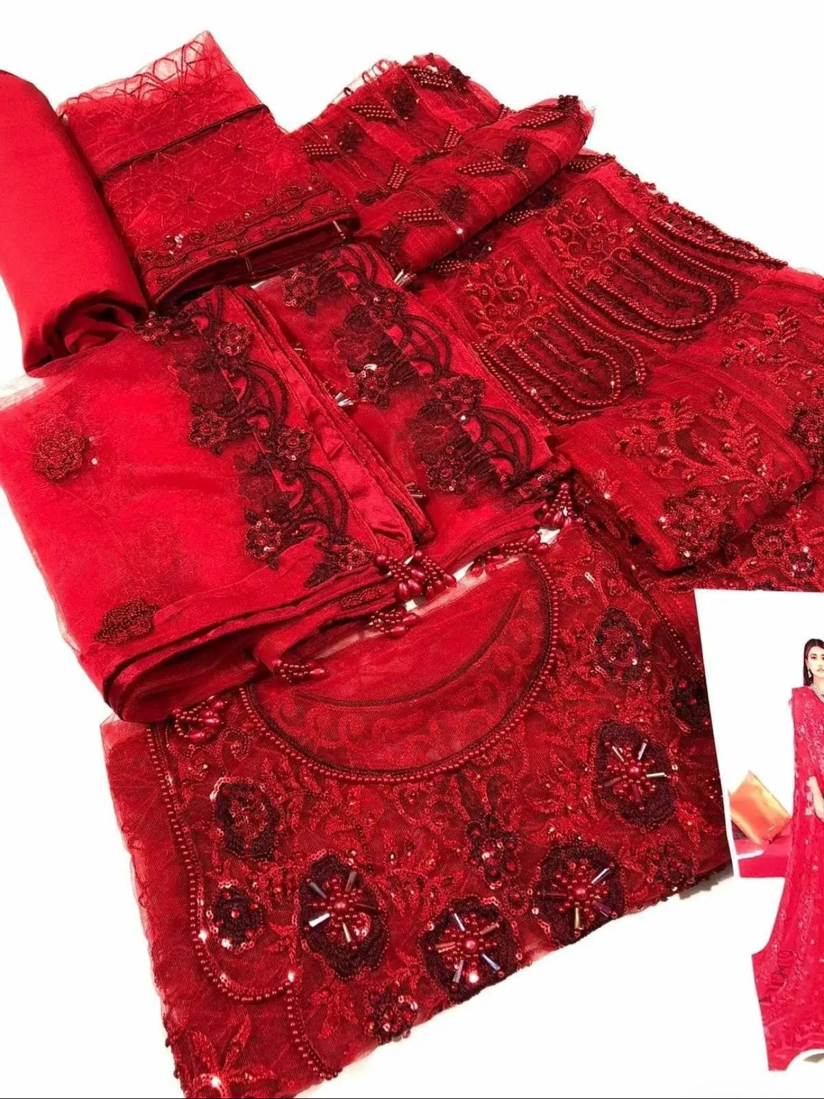 Maria b Wz-2 Red Beauty Most Demanding Maxi Frock On Soft Net 26