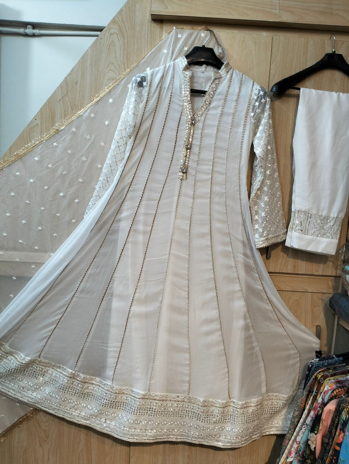 Wearza White Rang 3pc Pure Chiffon Maxi 2024