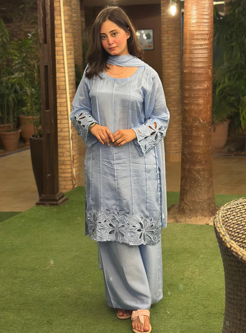 Wearza Wz 01 100% Raw Silk 3Pcs Dress Ready To Wear 25