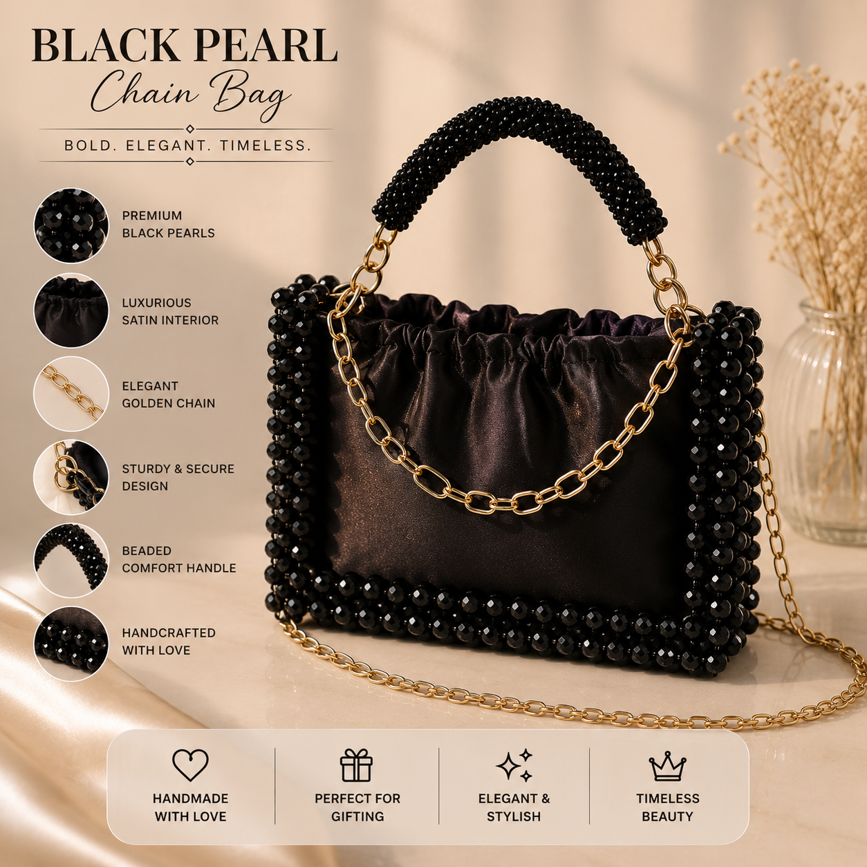 Black Pearl Acrylic – Handmade Beaded Bag 09