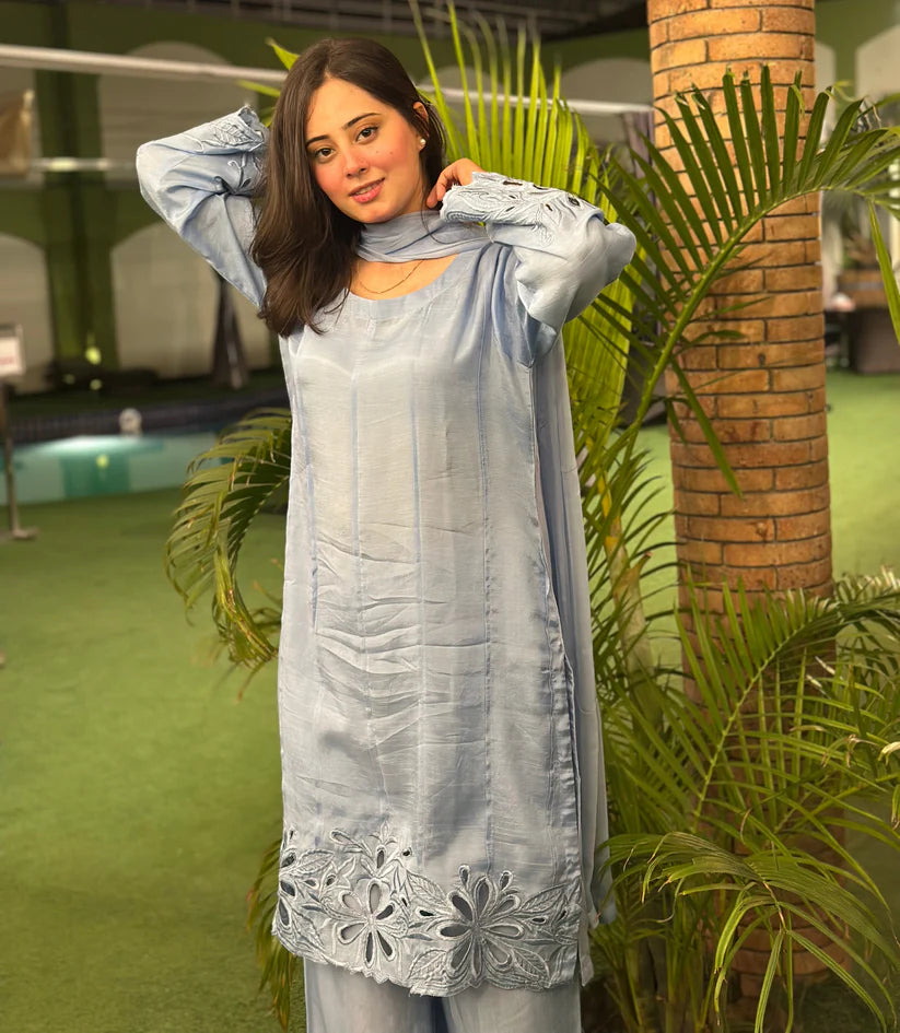 Wearza Wz 01 100% Raw Silk 3Pcs Dress Ready To Wear 25