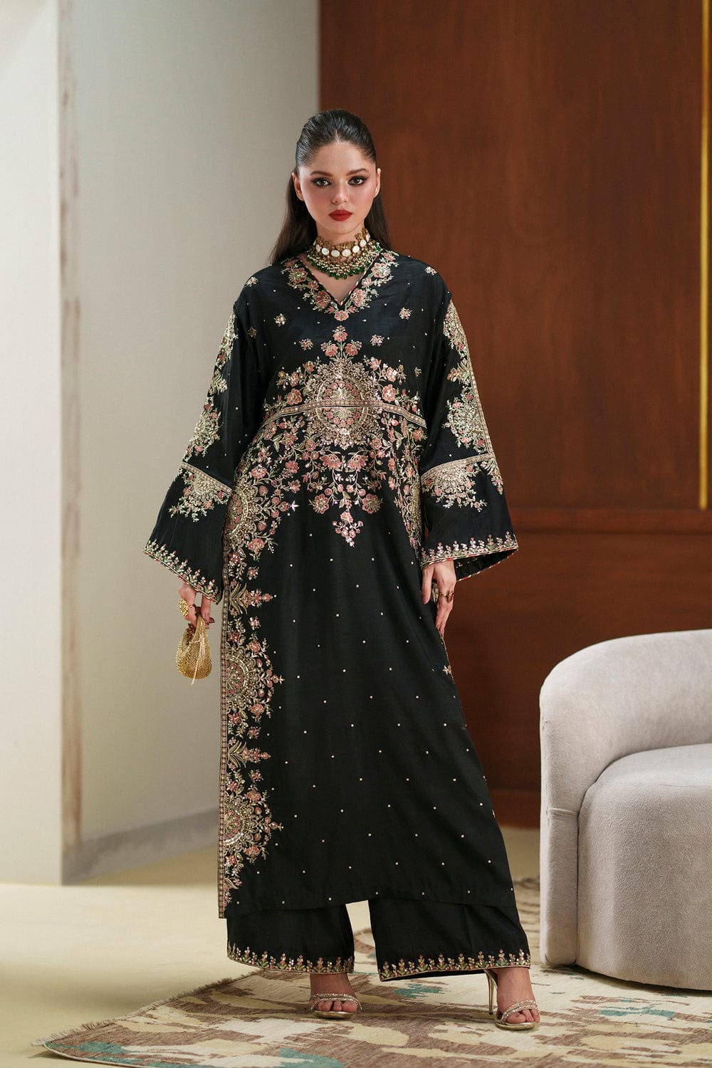 Ethnic Wz-92 Kaftan Charmosh Silk Dress Black Beauty 26