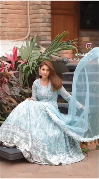 Maryum n Maria Wear By Hina Altaf Sky Blue Most Demanded Maxi Frock Soft Net 26