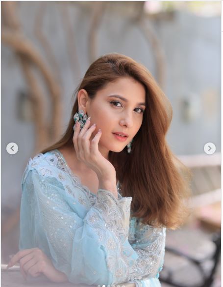 Maryum n Maria Wear By Hina Altaf Sky Blue Most Demanded Maxi Frock Soft Net 26