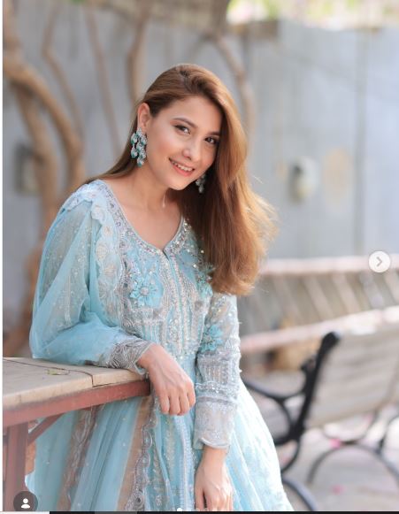 Maryum n Maria Wear By Hina Altaf Sky Blue Most Demanded Maxi Frock Soft Net 26