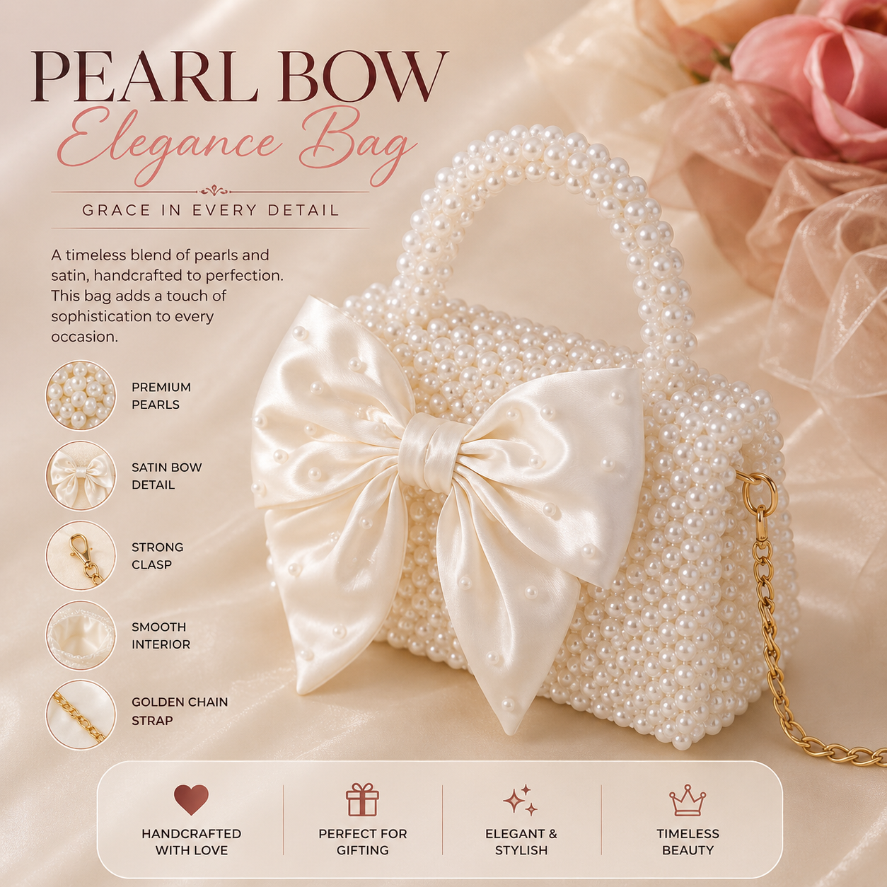 Pearl Bow – Handmade Pearl Beaded Handbag 11