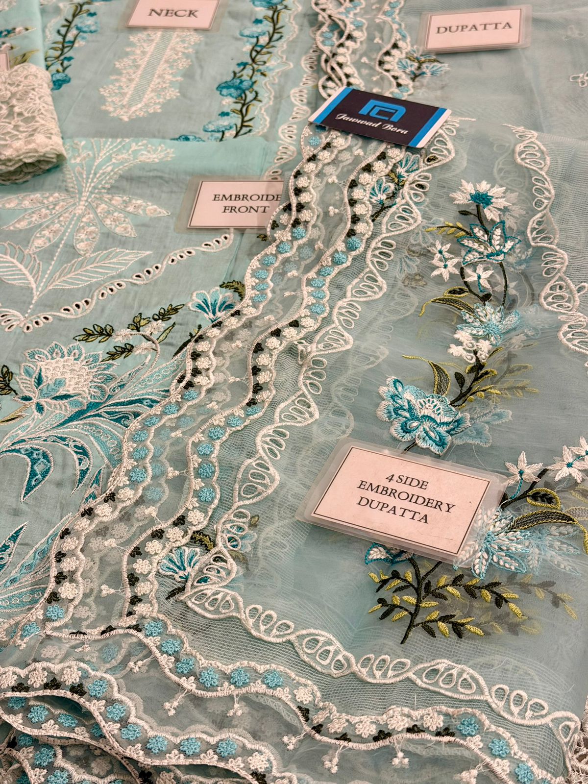 Aneela's Chikankari Wz-52 Premium Pure Cotton Chikankari With Cotton Net Duppata 26