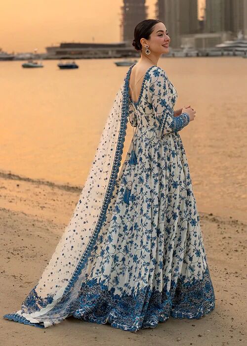 Faiza Saqlain Blue Frock Wz-07 The Most Viral Design Of The Year Premium Pure Lawn Emb 2026