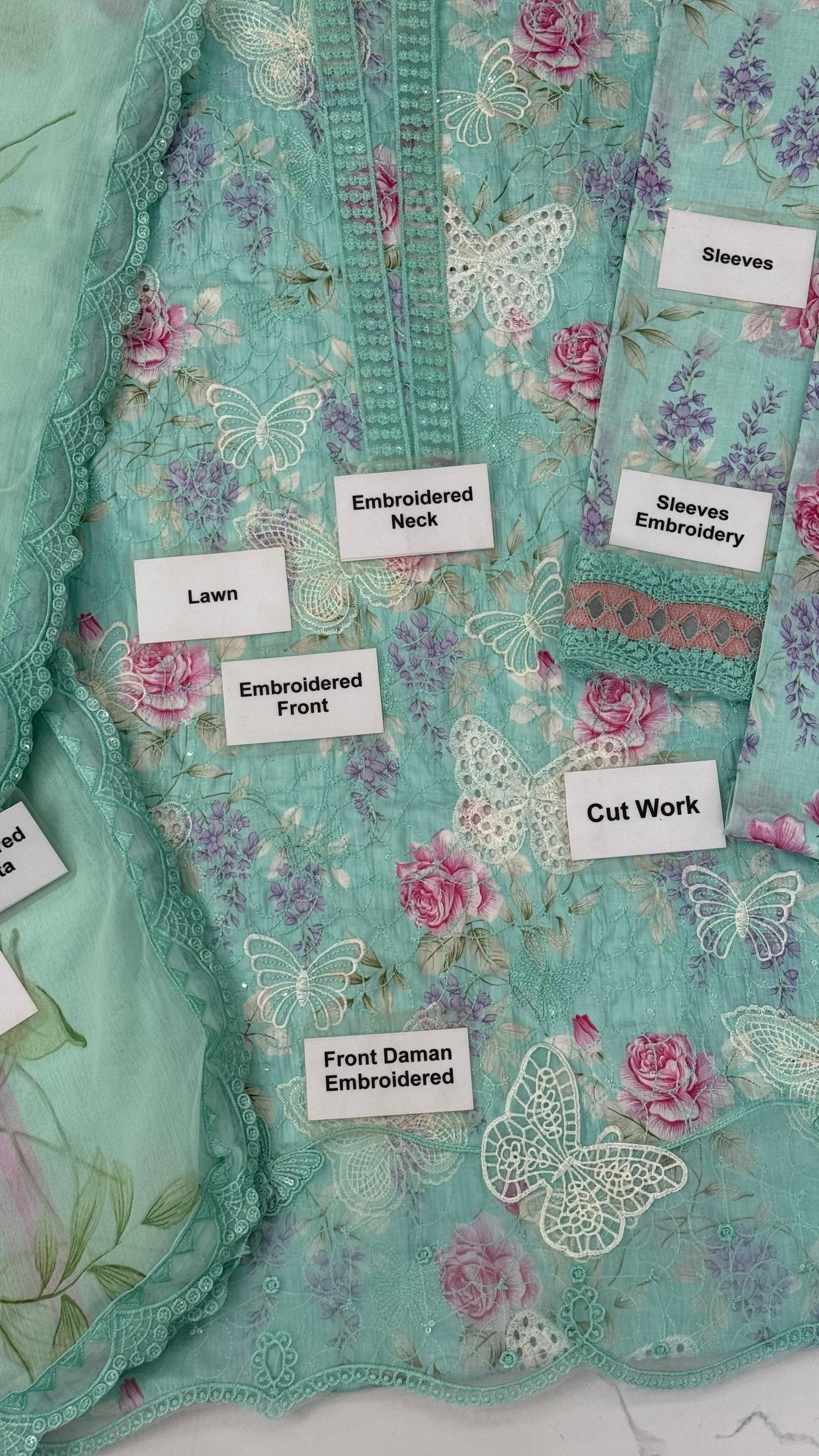 Maria b M Print MP-1D Butterfly Sky Blue Color Premium Pure Lawn With Chiffon Emb Border Duppata 2026
