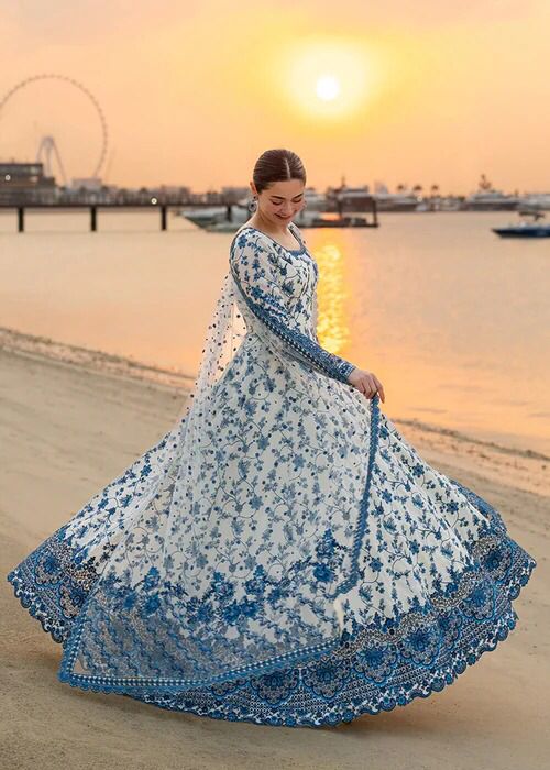 Faiza Saqlain Blue Frock Wz-07 The Most Viral Design Of The Year Premium Pure Lawn Emb 2026