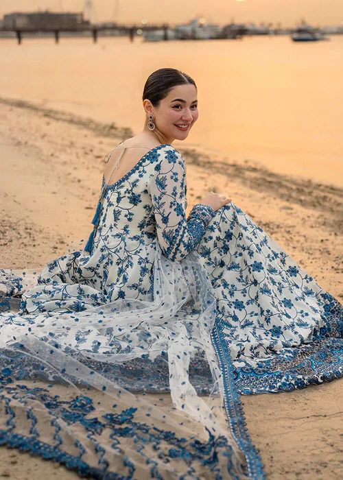 Faiza Saqlain Blue Frock Wz-07 The Most Viral Design Of The Year Premium Pure Lawn Emb 2026