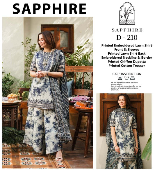 Sapphire Beautiful Design Wz-172 Luxury Pure Lawn Embroidered Dress Eid Ul Adha Collection 2025