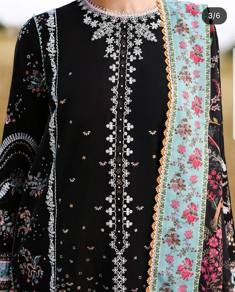 Hussain Rehar Wz-04 Black Beauty Luxury Lawn Cotton Chikankari Dress With Silk Emb Duppata 2026