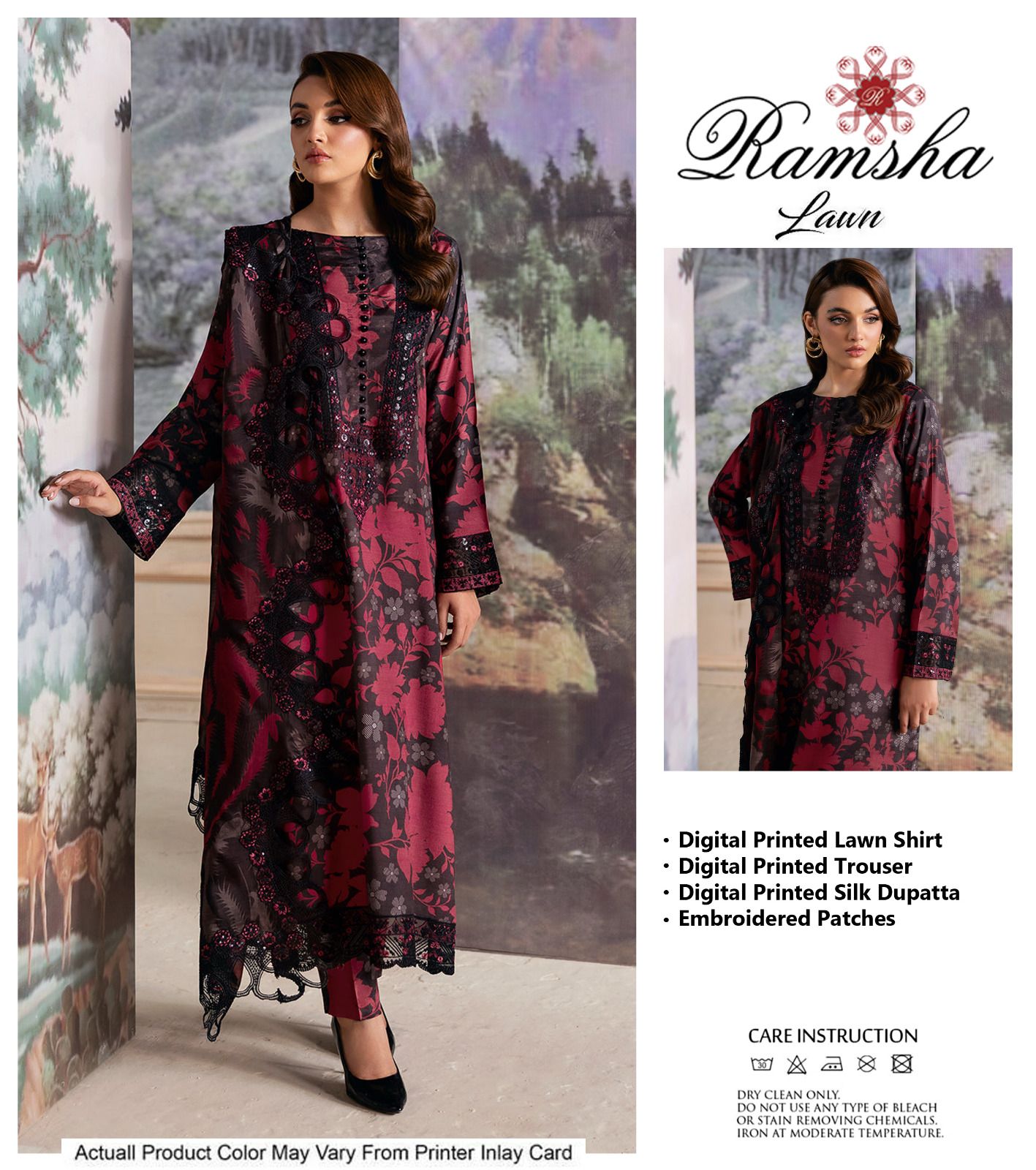 Ramsha Red & Black  Wz-503 Luxury Pure Lawn Dress Eid Ul Adha Collection 2025