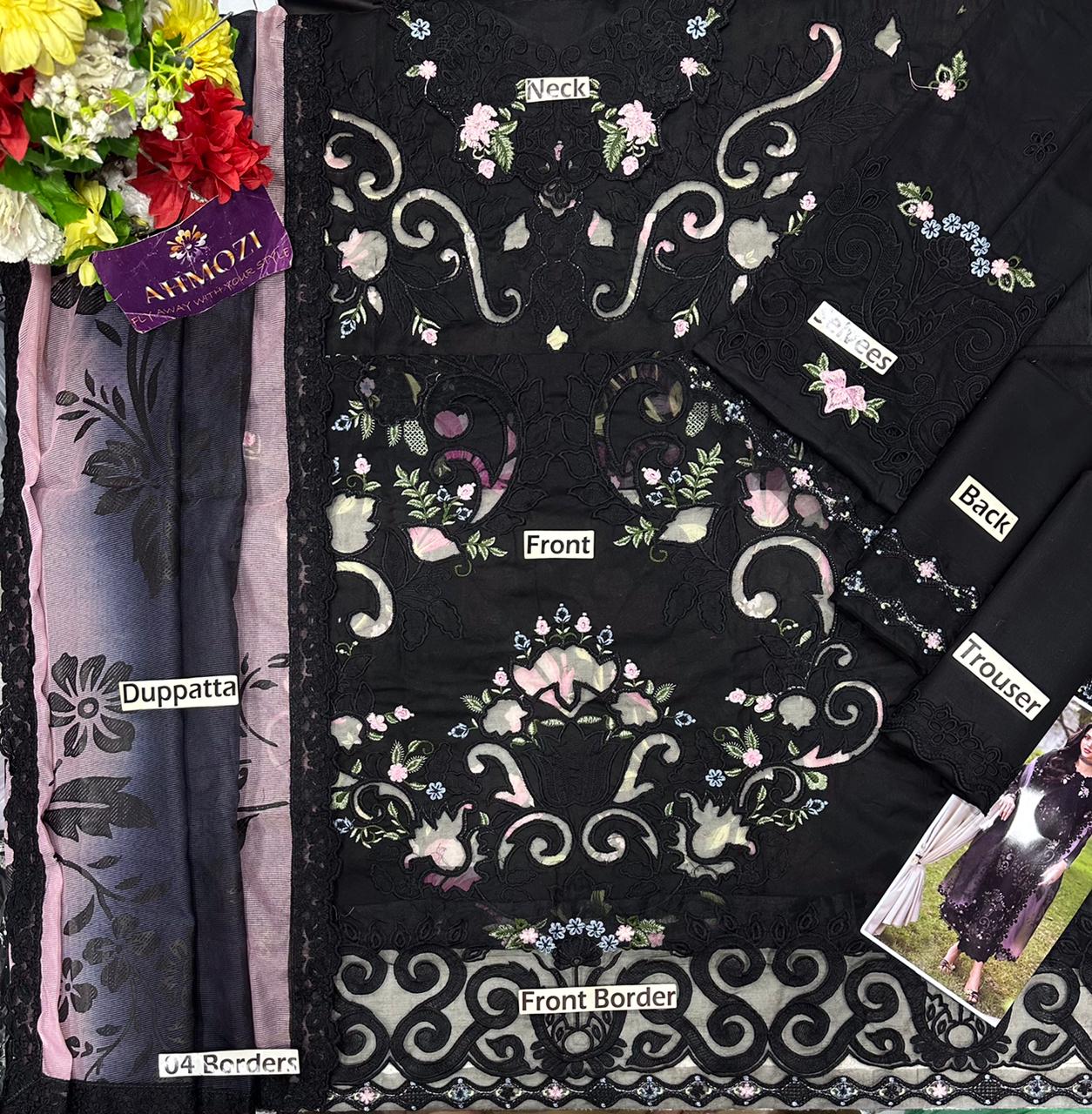 Sardina Wz-52 Black Beauty Premium Pure Chikankari Lawn With Khaadi Net Duppata 26