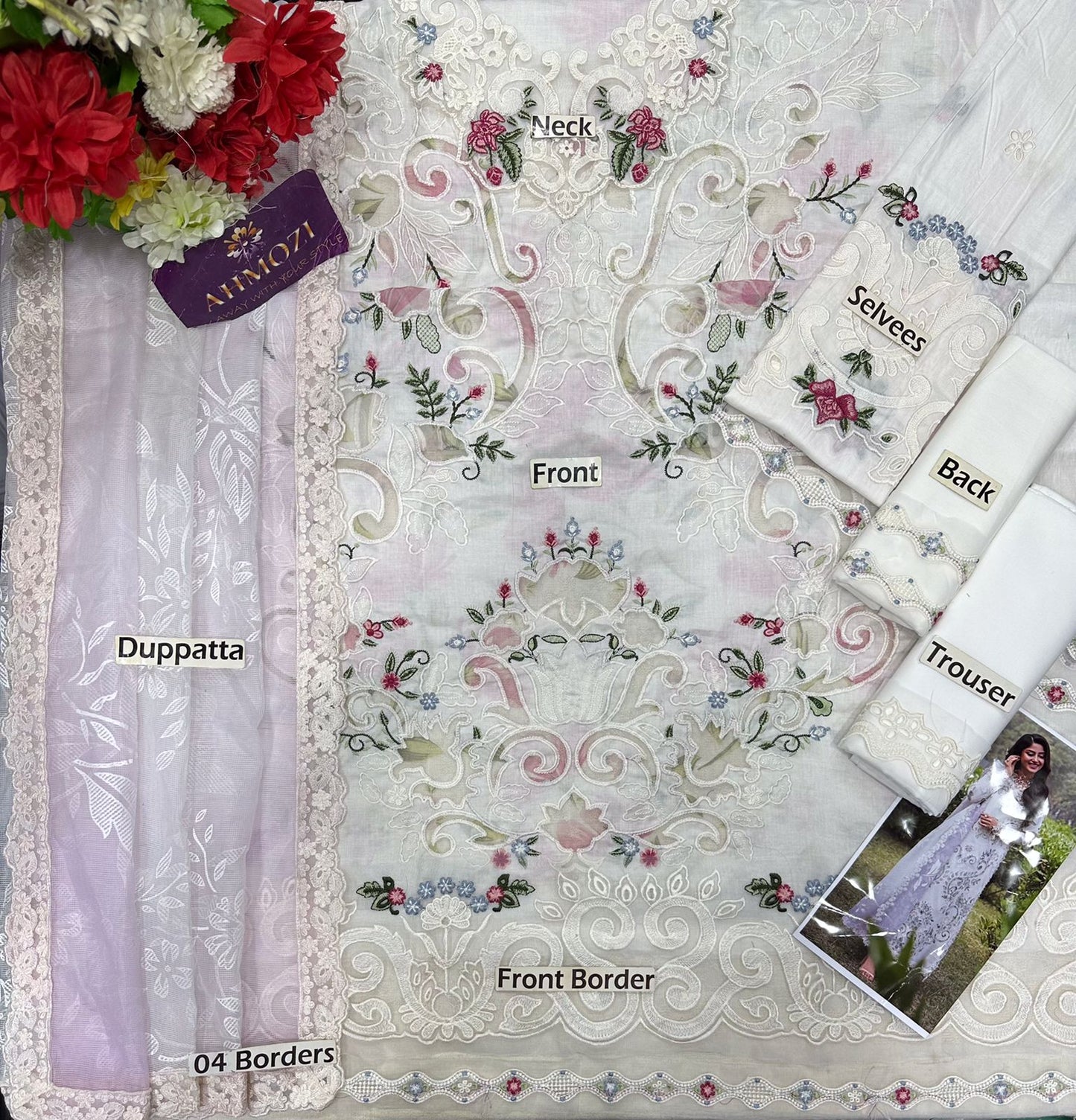 Sardina Wz-53 White Premium Pure Chikankari Lawn With Khaadi Net Duppata 26