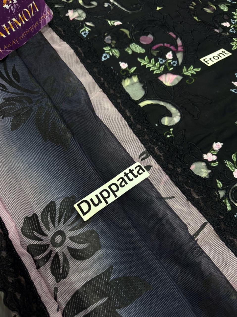 Sardina Wz-52 Black Beauty Premium Pure Chikankari Lawn With Khaadi Net Duppata 26