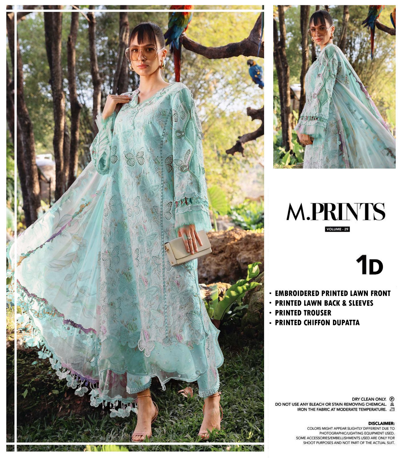 Maria b M Print MP-1D Butterfly Sky Blue Color Premium Pure Lawn With Chiffon Emb Border Duppata 2026