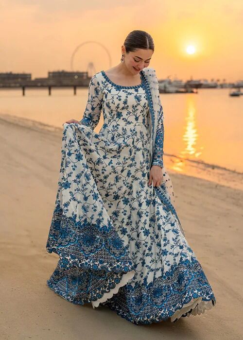 Faiza Saqlain Blue Frock Wz-07 The Most Viral Design Of The Year Premium Pure Lawn Emb 2026