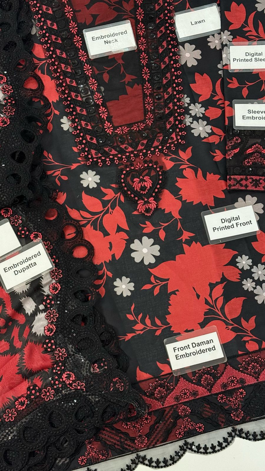 Ramsha Red & Black  Wz-503 Luxury Pure Lawn Dress Eid Ul Adha Collection 2025