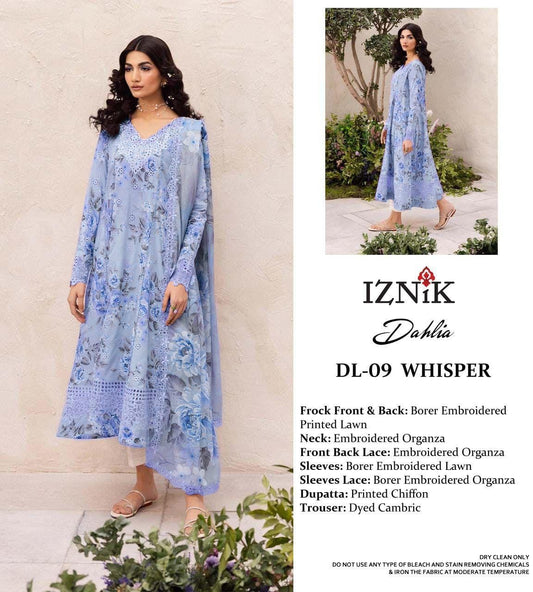 Iznik Dalfah Wz-D9  In 7 Color's Luxury Pure Lawn Chikankari Embroidered Eid Collection 2025