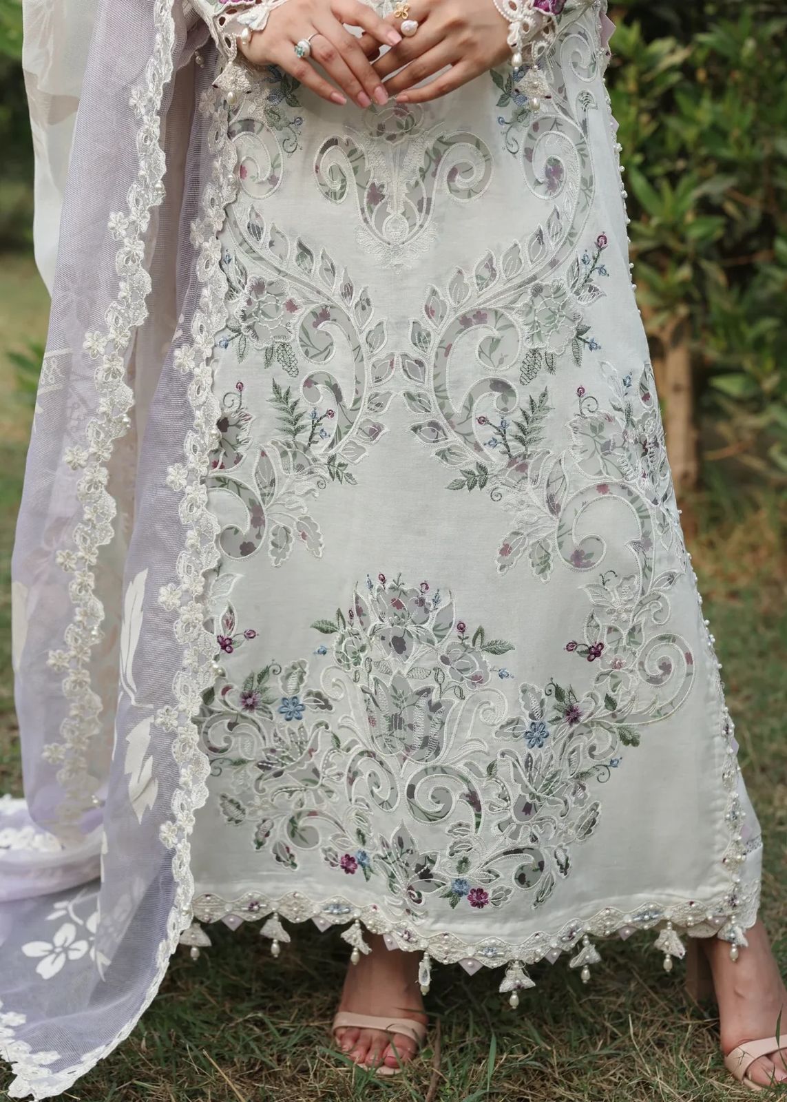 Sardina Wz-53 White Premium Pure Chikankari Lawn With Khaadi Net Duppata 26
