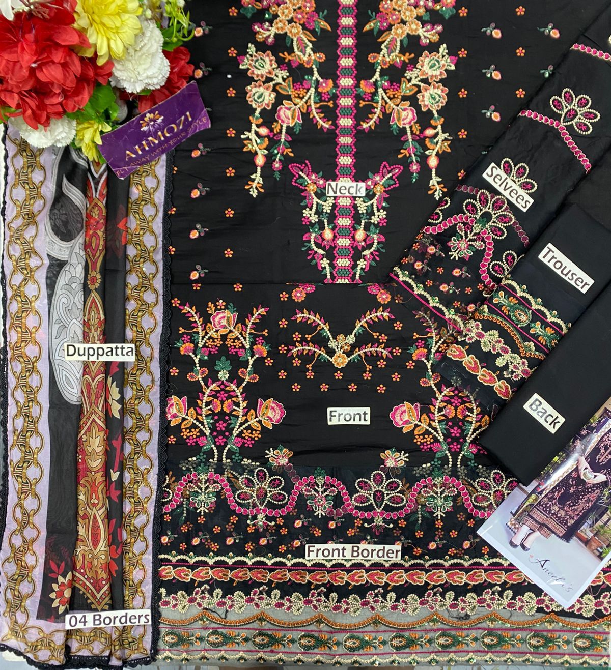 Aneela's Wz-54 Black Premium Pure Chikankari Lawn With Khaadi Net Duppata 26