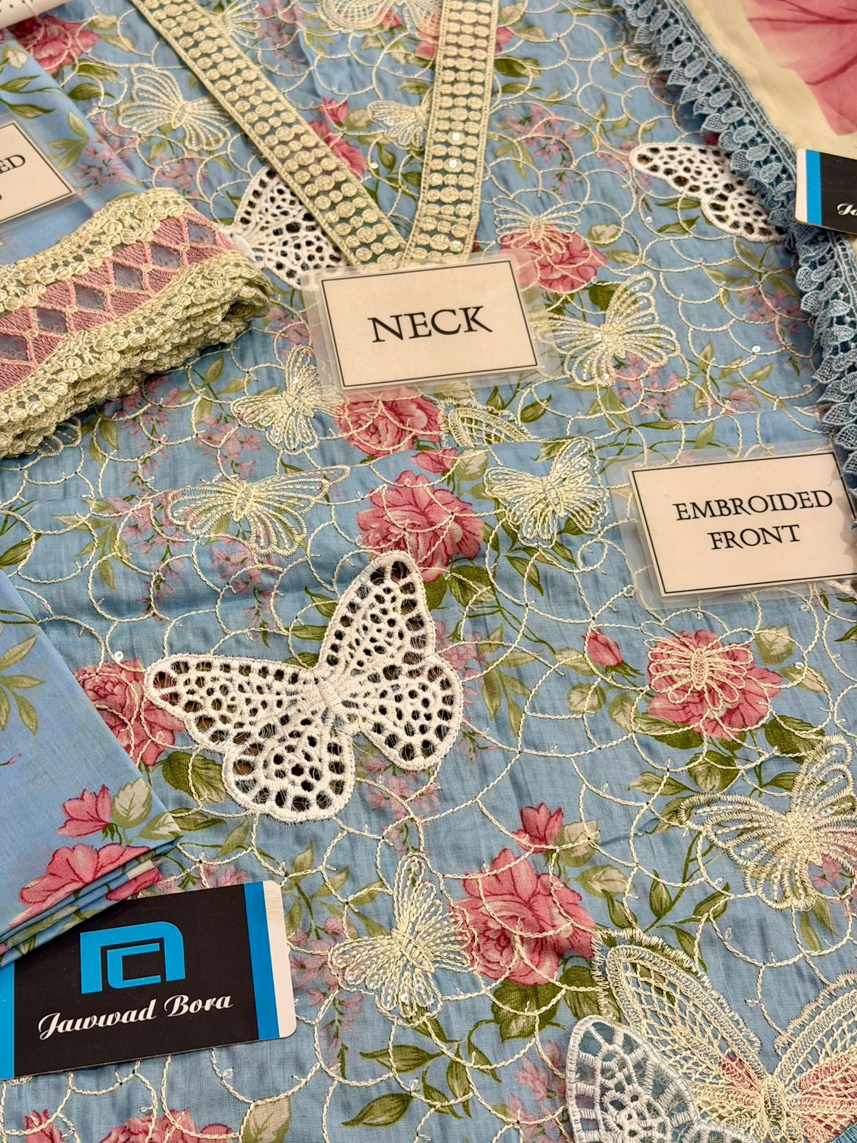 Maria b M Print Wz-26A Butterfly Sky Blue Color Premium Pure Lawn With Chiffon Emb Border Duppata 2026