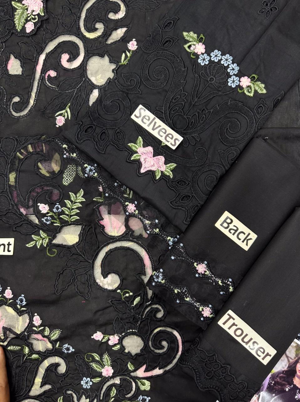 Sardina Wz-52 Black Beauty Premium Pure Chikankari Lawn With Khaadi Net Duppata 26