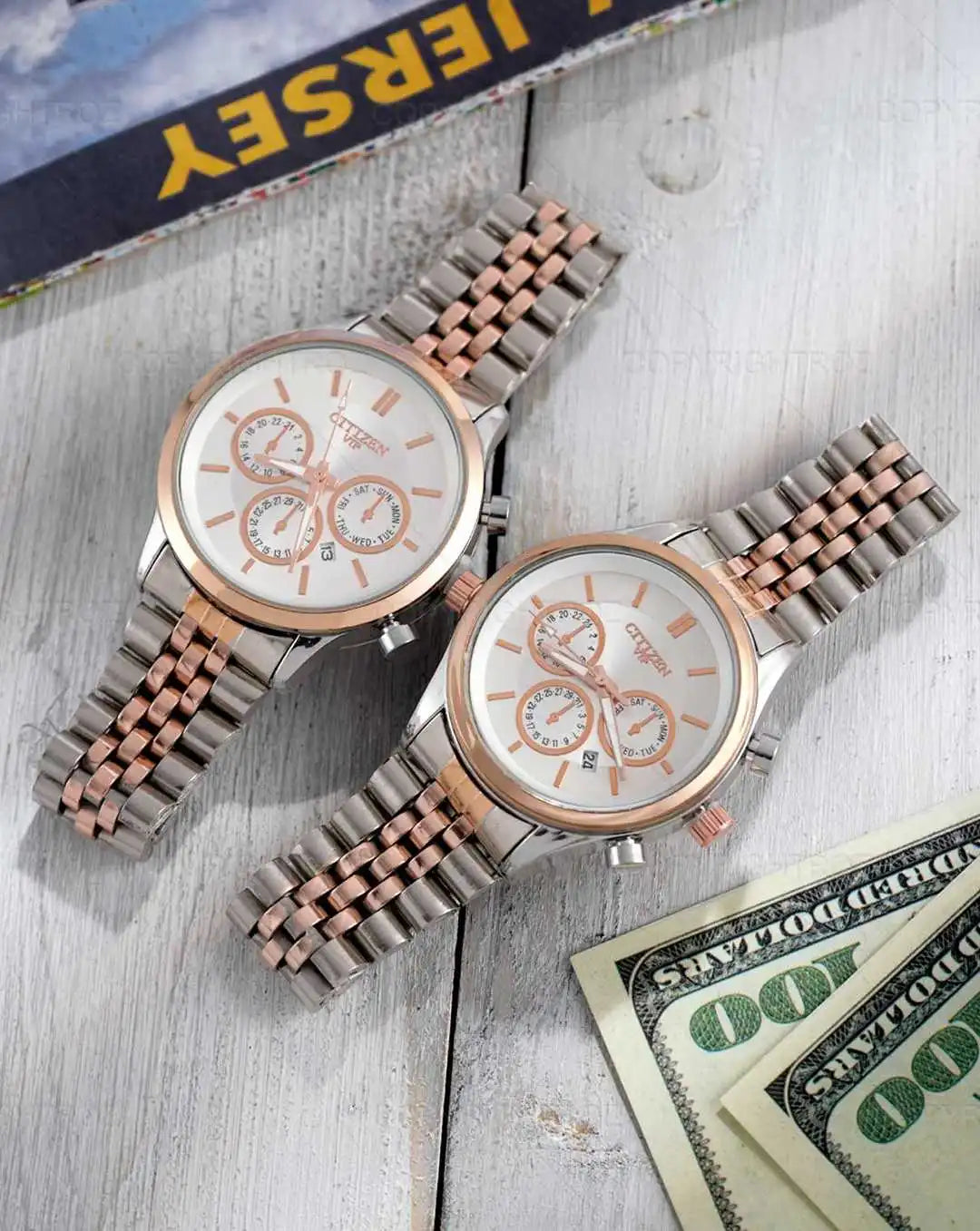 Citizen Vip Watch Golden & Silver | Date Adjustment | Chain Butterfly Lock With Box