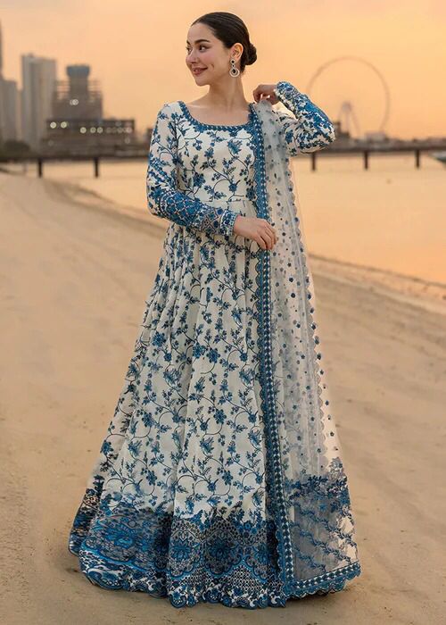 Faiza Saqlain Blue Frock Wz-07 The Most Viral Design Of The Year Premium Pure Lawn Emb 2026