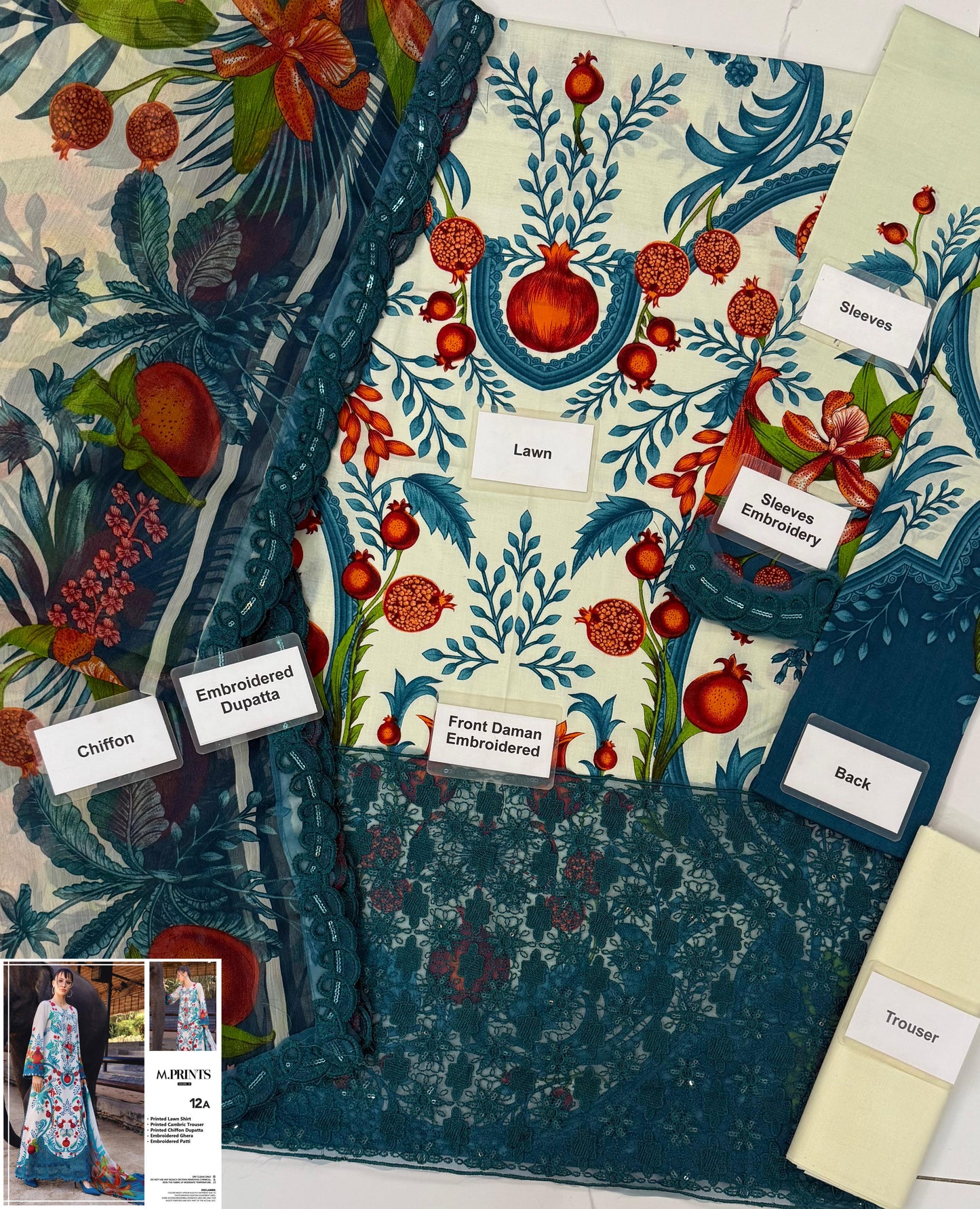 Maria b M Print MBT-2912-A Premium Pure Lawn With Chiffon Emb Border Duppata 2026