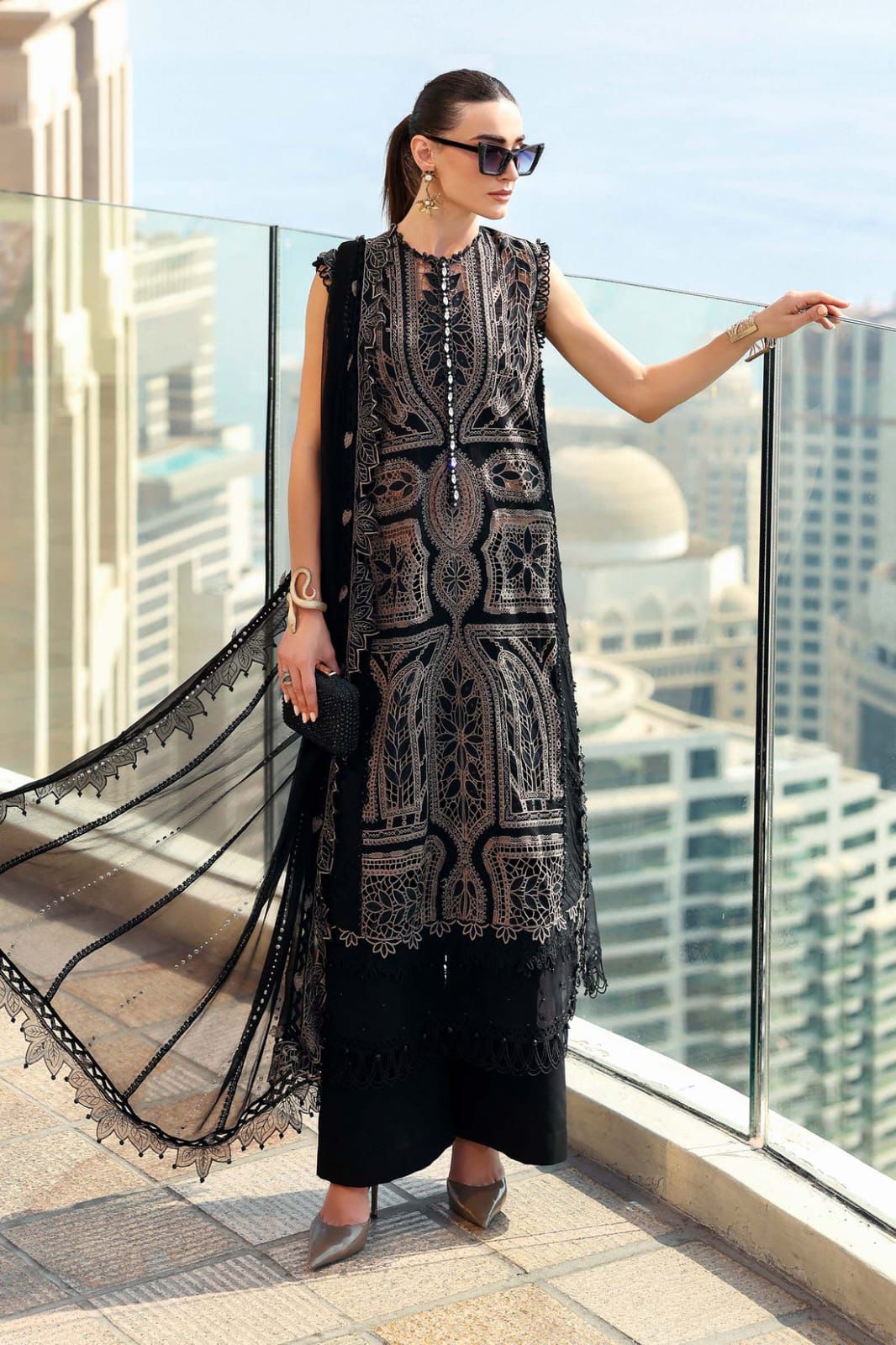 Maria B Luxury Wz-06 Black Premium Lawn Chikankari Dress With Heavy Chiffon Emb Duppata 2026