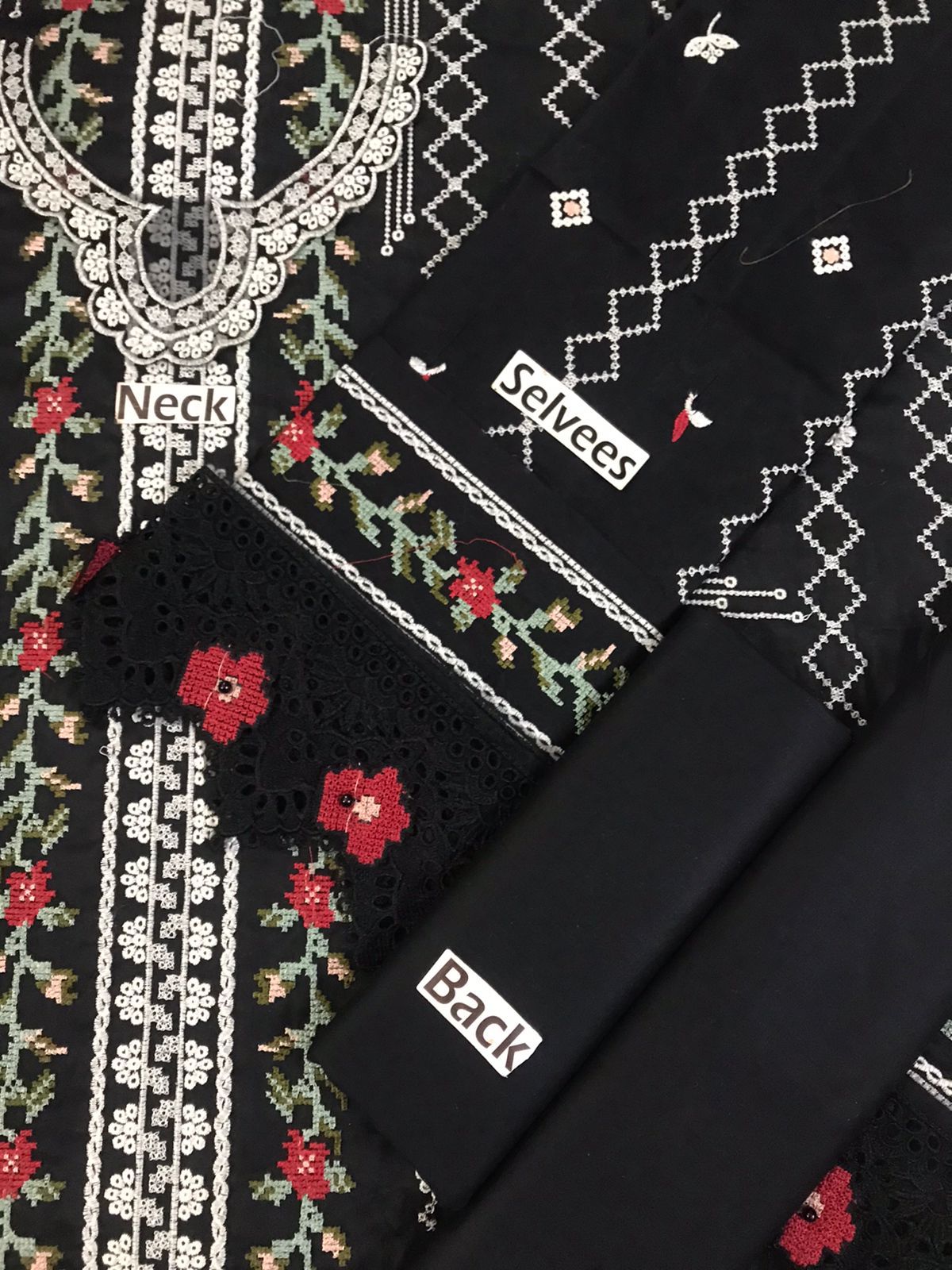 Aneela's Wz-55 Black Premium Pure Chikankari Lawn With Silk Duppata 26