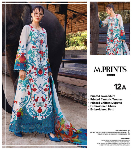Maria b M Print MBT-2912-A Premium Pure Lawn With Chiffon Emb Border Duppata 2026