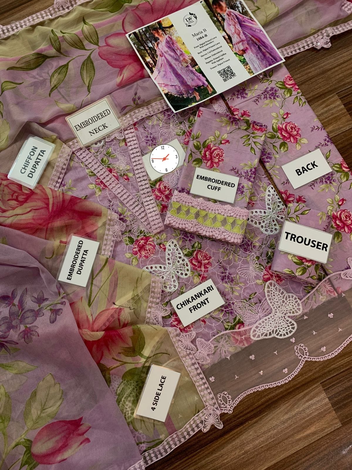 Maria b M Print MBT-2901-D Butterfly Purple Premium Pure Lawn With Chiffon Emb Border Duppata 2026