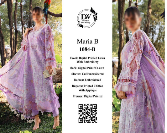 Maria b M Print MBT-2901-D Butterfly Purple Premium Pure Lawn With Chiffon Emb Border Duppata 2026