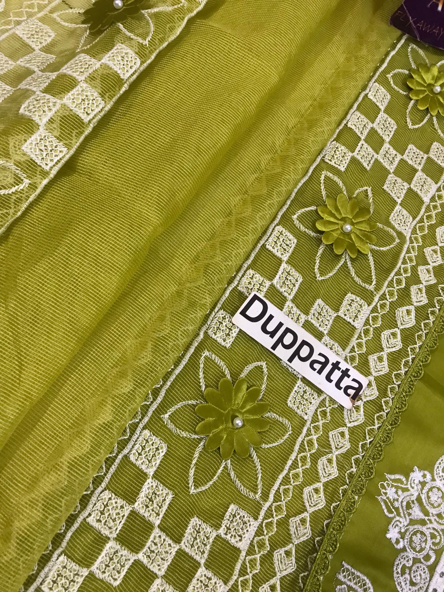 Parishay Most Demanding Design Parrot Green Color Wz-08 Premium Pure Lawn With Khaadi Net Emb Duppata 26