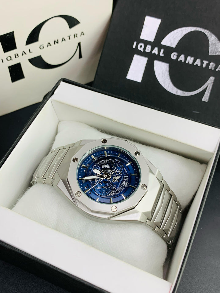 Hublot Watch Diamond Cut | Date Adjustment | Texture Chain |Silver Blue