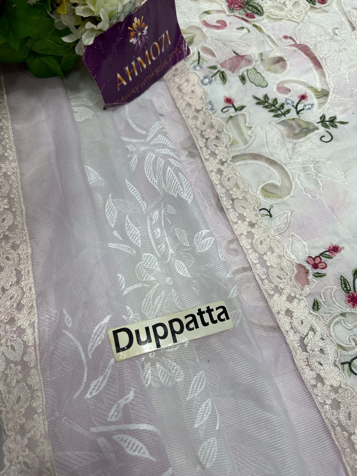 Sardina Wz-53 White Premium Pure Chikankari Lawn With Khaadi Net Duppata 26